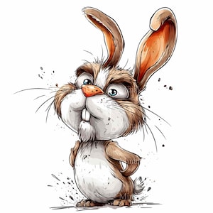 15 divertidos conejitos PNG, fondo transparente, linda ilustración de conejo marrón, arte de conejito de dibujos animados caprichoso