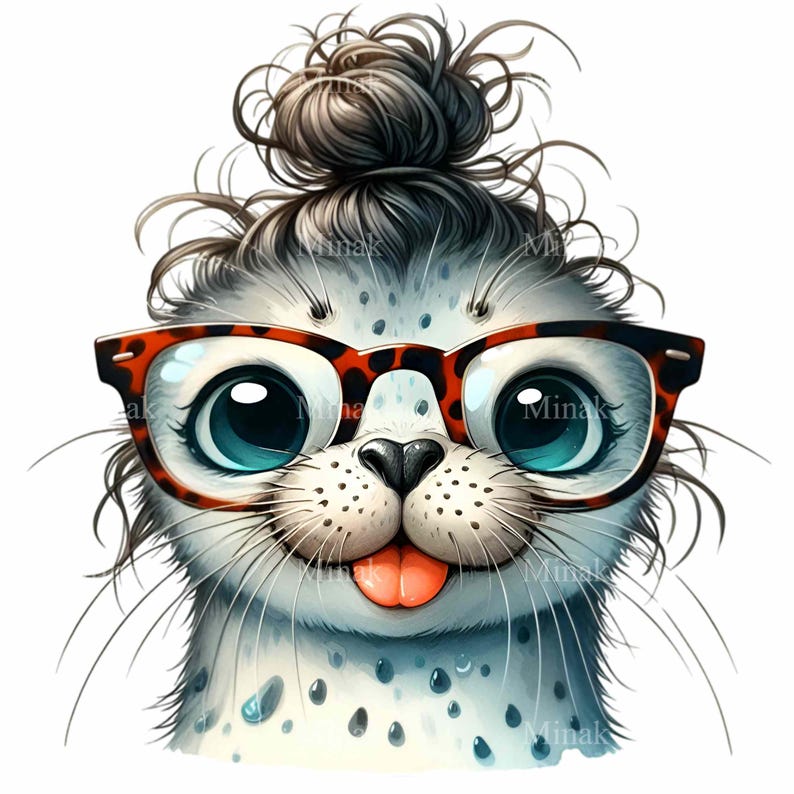 Seal PNG Clipart With Top Knot, Orange Glasses, and Water Splashes, 10