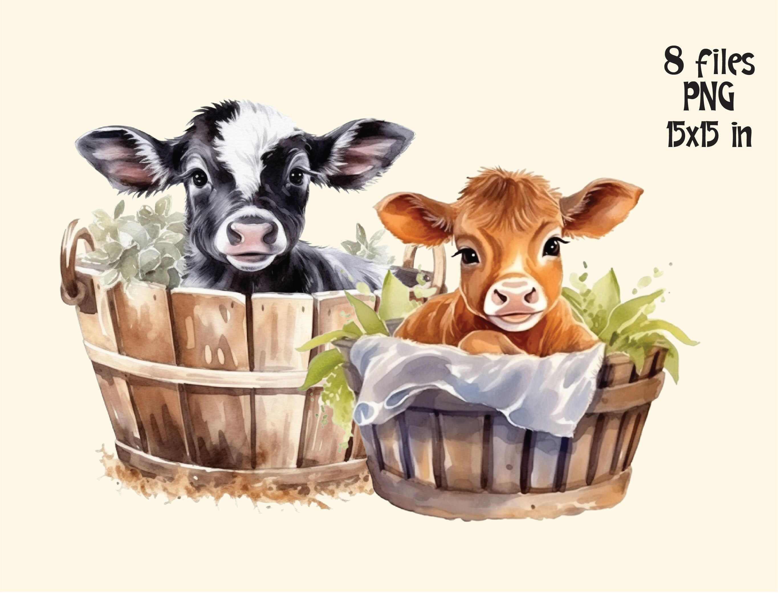Watercolor Baby Cow Clipart PNG, Cute Calf Farm Sublimation - Etsy