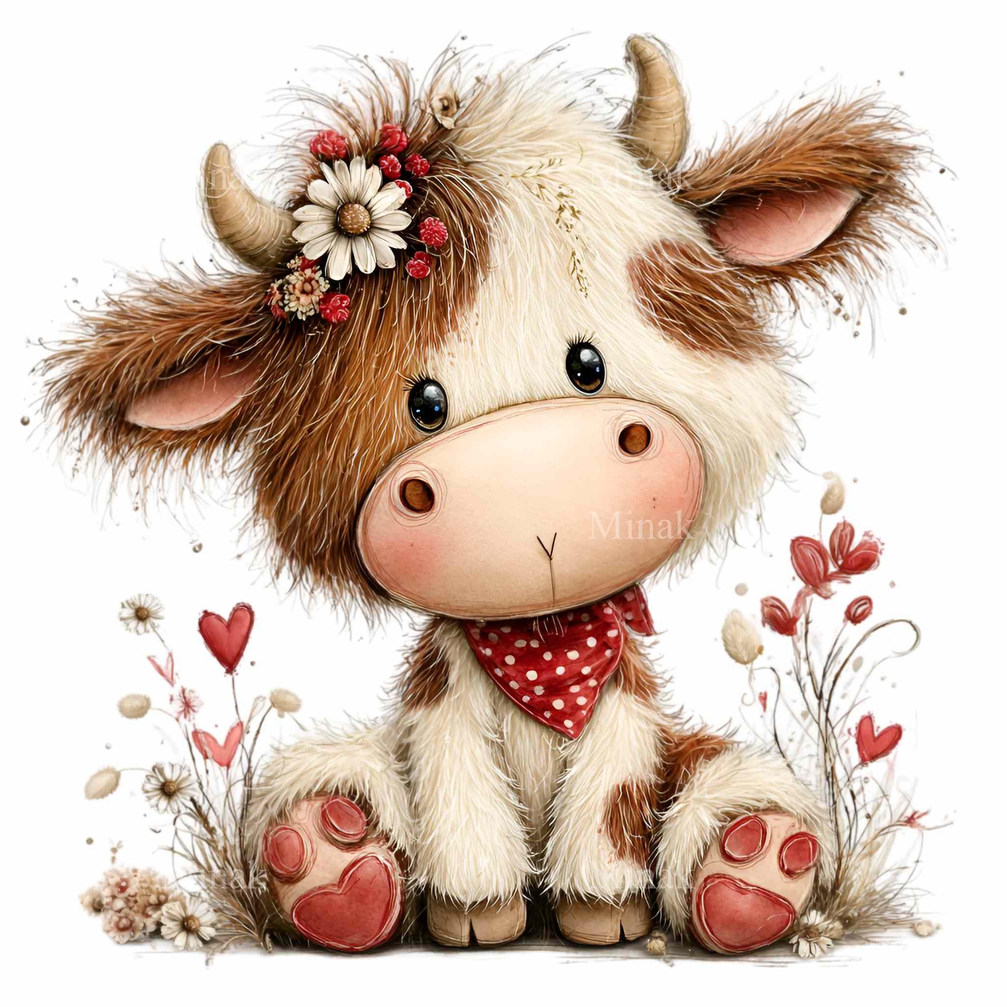 16 PNG Highland Cow Floral Heifer Clipart, Baby Farm Animal Heart - Etsy