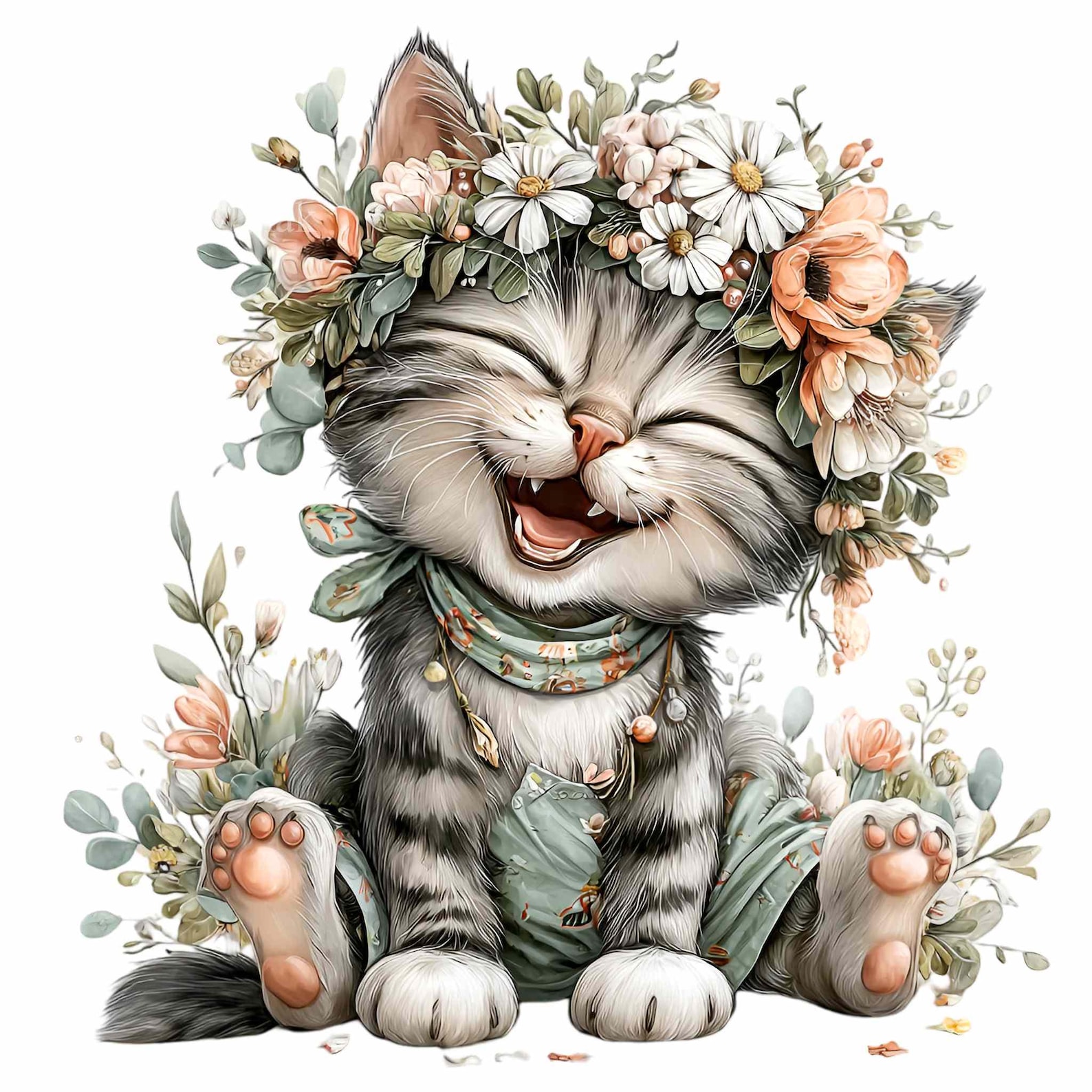 15 PNG Floral Kitten Clipart – Cute Cat PNG – Whimsical Pet ...