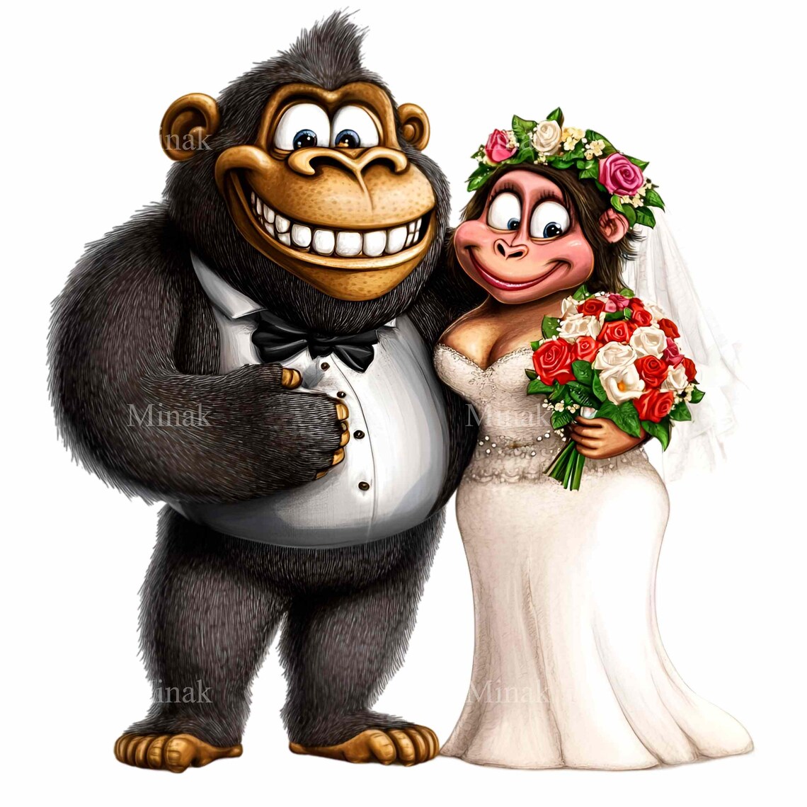 12 PNG Monkey Wedding Clipart, Chimp Bride and Groom, Funny Jungle ...
