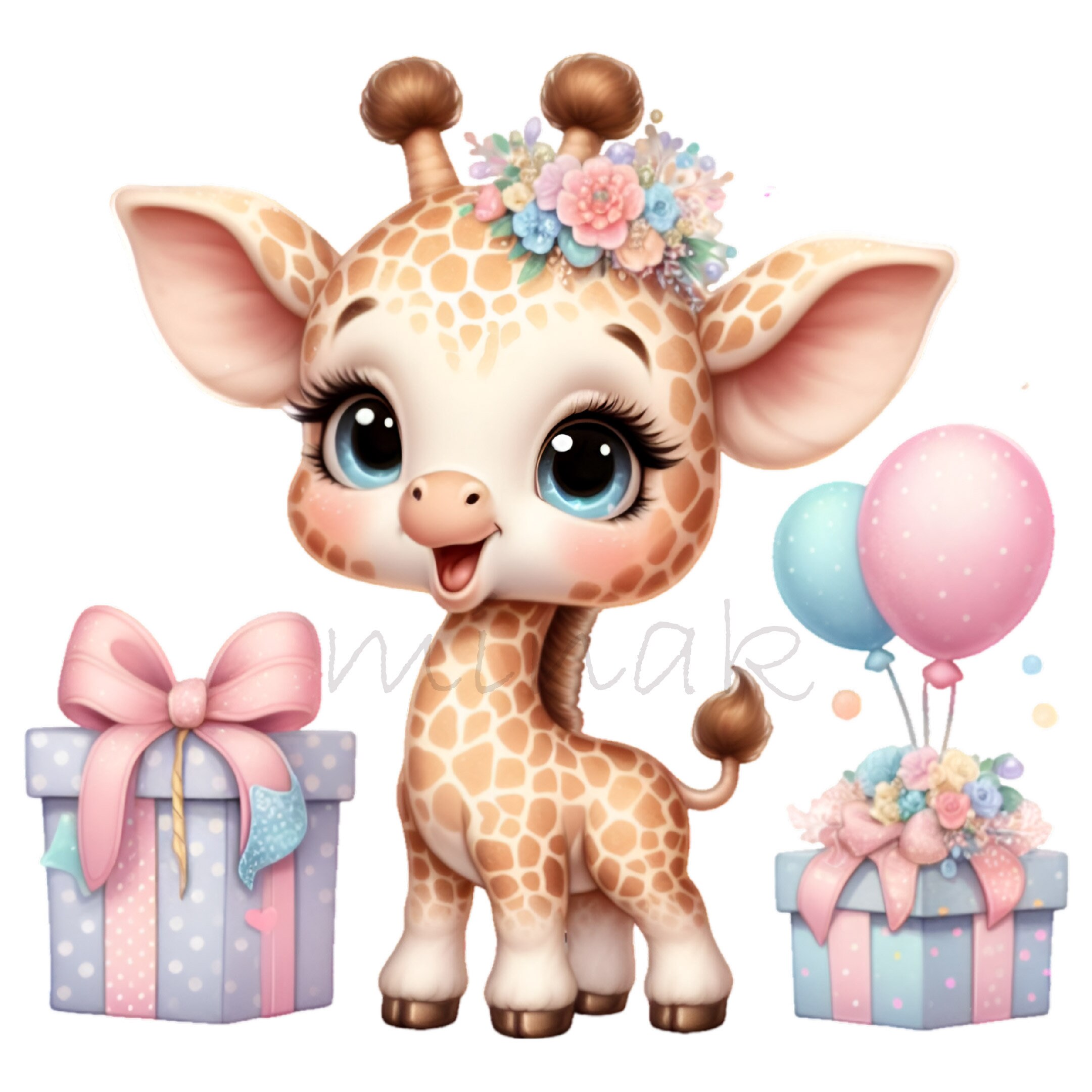 Niedlicher Babyparty Hintergrund – Aquarell Giraffe Mit Rosa Blumen, Fotohintergrund Für Mädchen-Partys