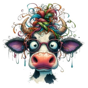 Comics Kuh lustig Bauernhof Tier bunte Cartoon Clipart 14 PNG, Sublimation druckbar, Wandkunst