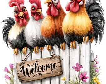 12 PNG Rooster Welcome Sign Farmhouse Chicken Sublimation