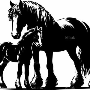 6 SVG mère et poulain fichier coupe SVG | Silhouette cheval de trait | Vecteur de jument et de bébé cheval pour Cricut, laser, vinyle