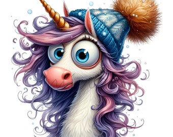 10 PNG Winter Unicorn Funny Christmas Beanie Horse Clipart