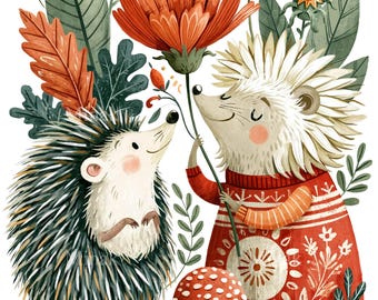 10 PNG Hedgehog Forest Folk Art Mushroom Botanical Clipart