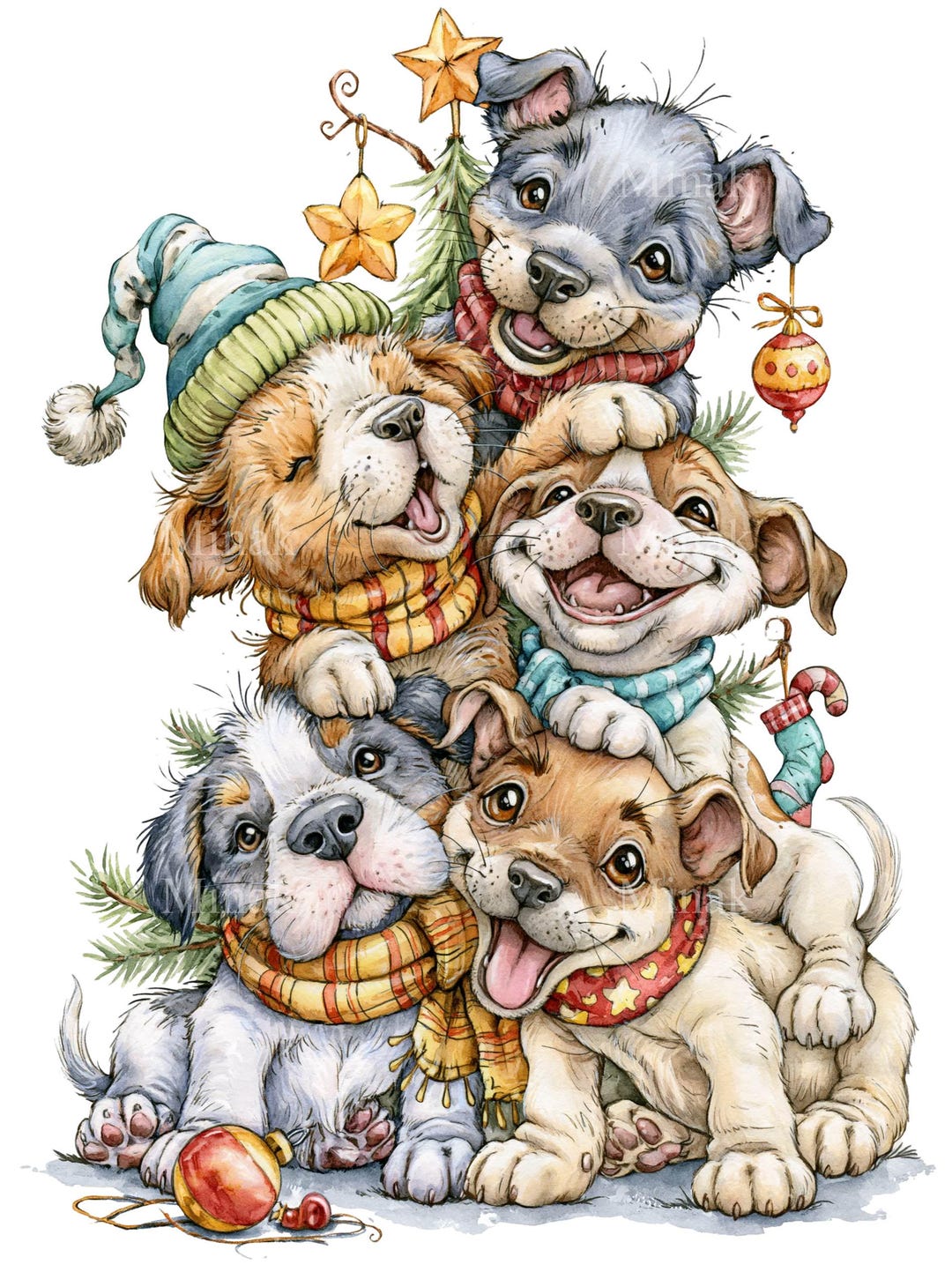 12 PNG Christmas Dog Clipart, Watercolor Puppy Holiday Tree - Etsy