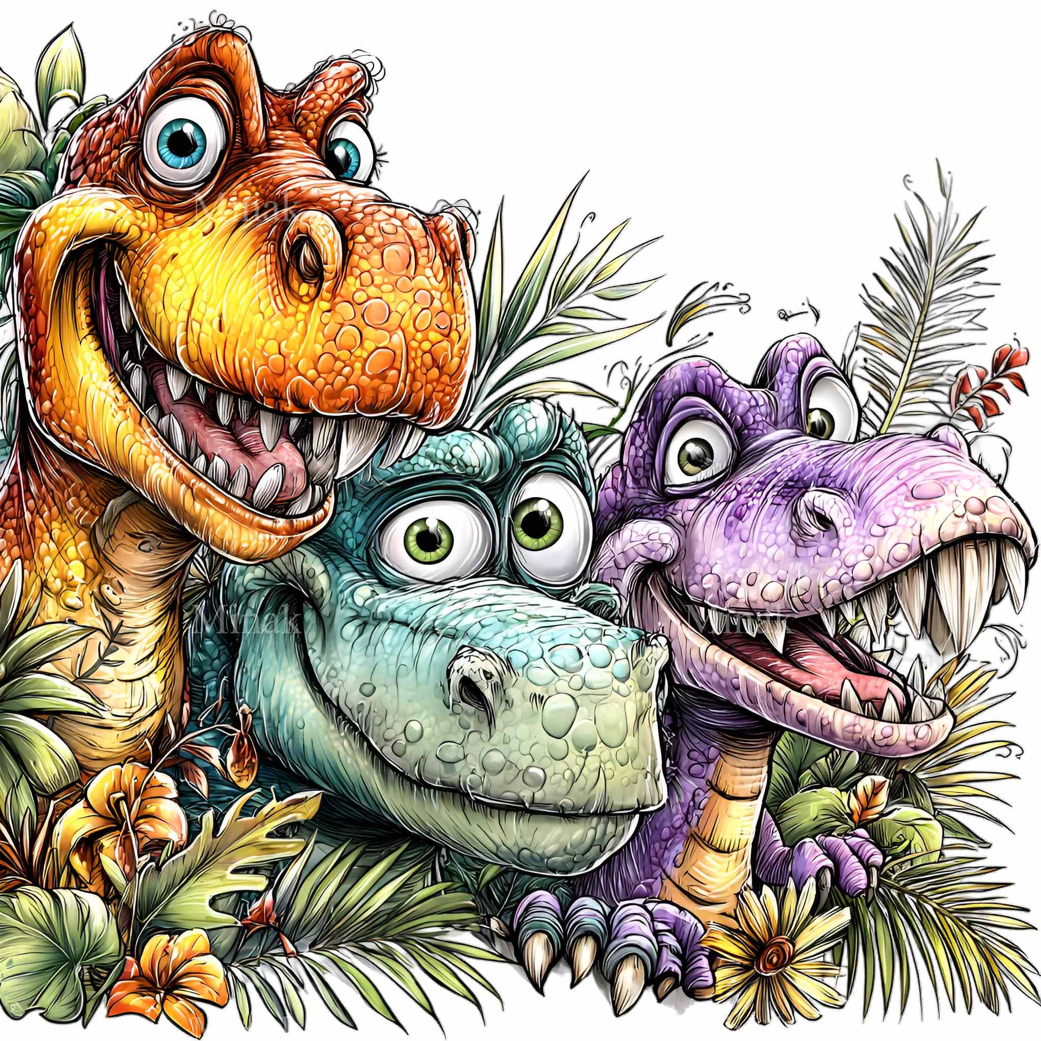 10 PNG Colorful Dinosaur Clipart – Funny Dino PNG – Cute Cartoon Trio ...