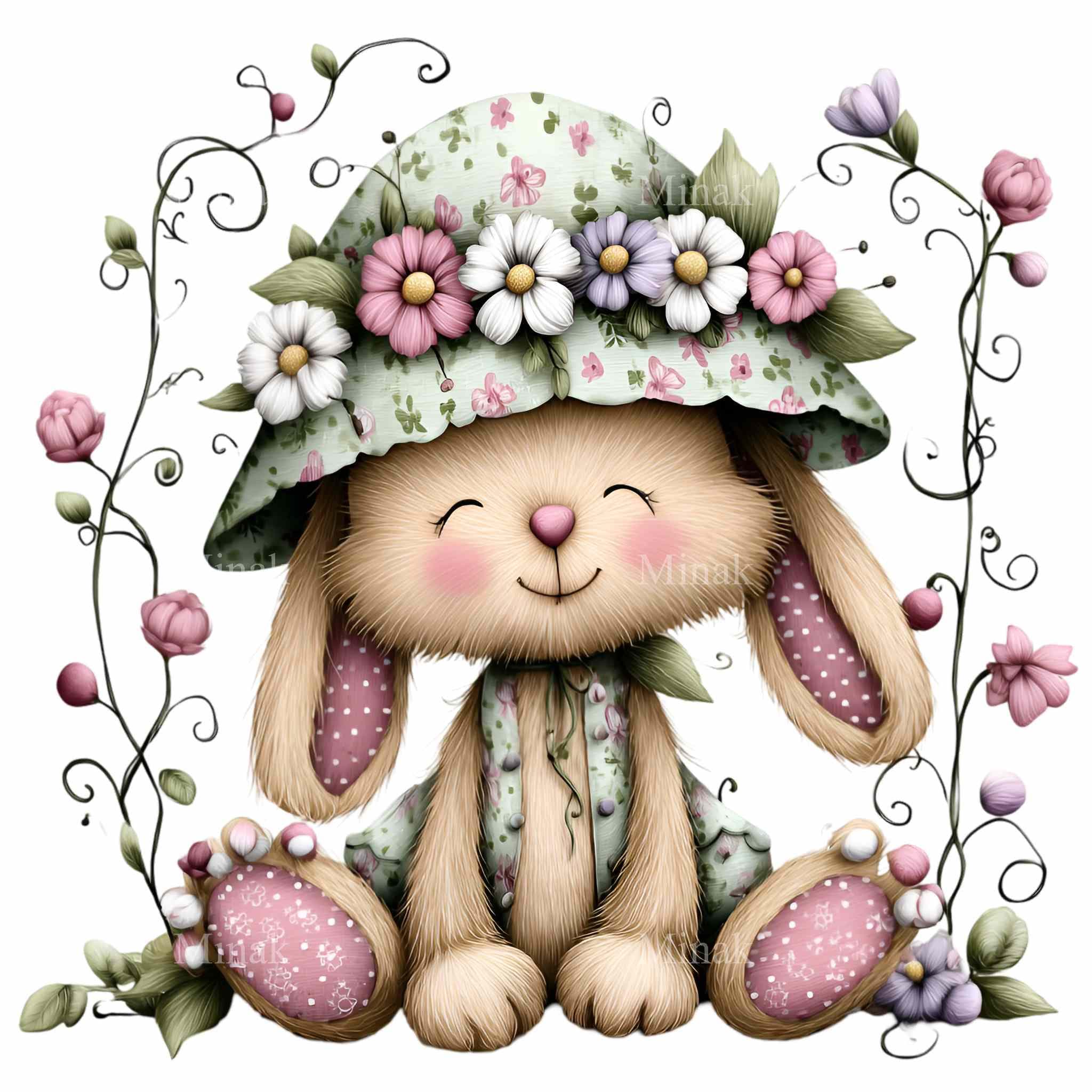 16 PNG Garden Rabbit Floral Hat Bunny Clipart, Spring Nursery - Etsy