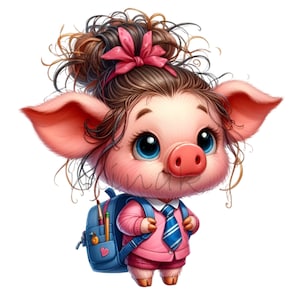 12 PNG Cerdo de regreso a clases – Cerdo lindo PNG – Clipart de animales adorables para impresiones infantiles, decoración del aula y proyectos de regalo para maestros