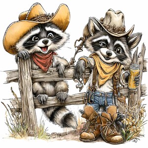 10 PNG Cowboy Raccoon Clipart – Western Animal PNG Illustration ...