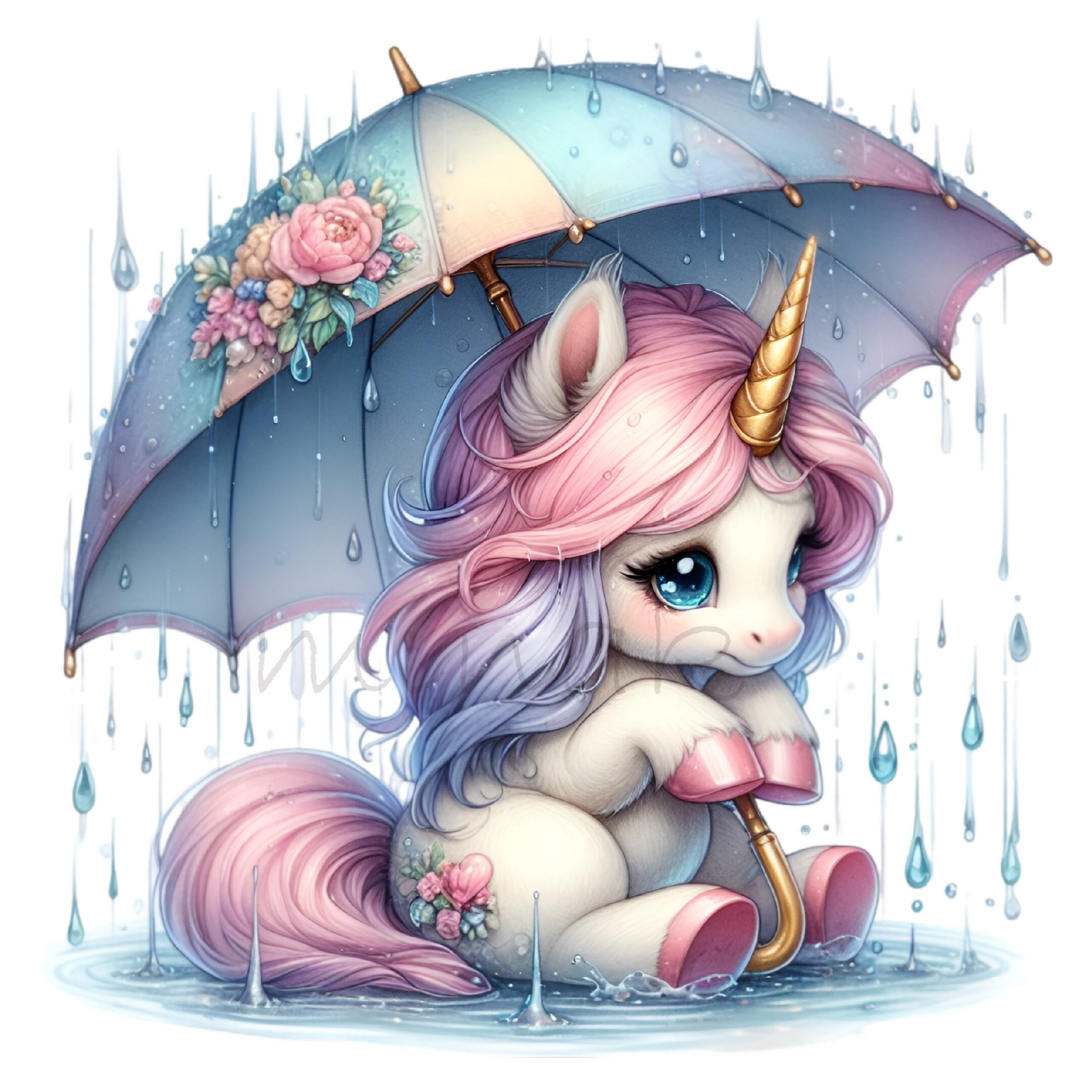 12 PNG Rainy Day Unicorn, Umbrella Flower Pony Clipart, Spring