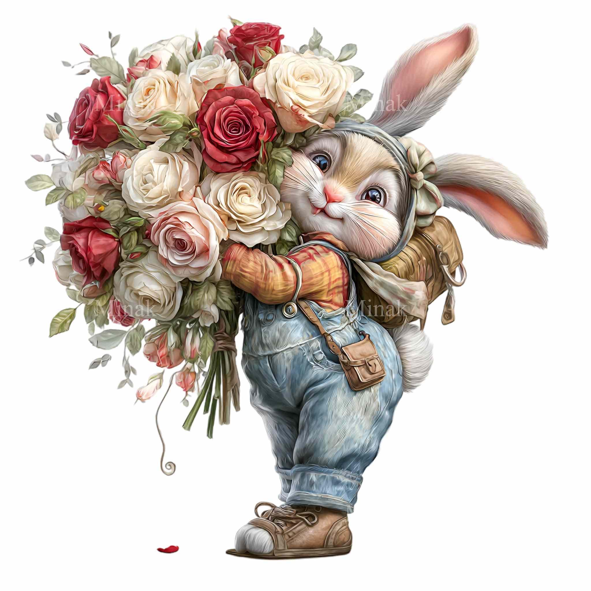 16 PNG Rabbit Clipart, Watercolor Floral Bunny Illustration, Spring ...