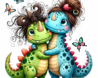15 PNG Messy Bun Dinosaur Clipart, Girl Dino Butterfly Sketch