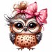 Owl Clipart - 12 Cute Owl With Glasses and Pink Bow Digital Art PNG for ...