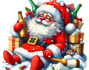 12 Drunk Santa Claus PNG, Funny Holiday Art Beer Party Christmas Sublimation