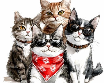 15 PNG Cats Sunglasses Kitten Bandana, Feline Group Clipart