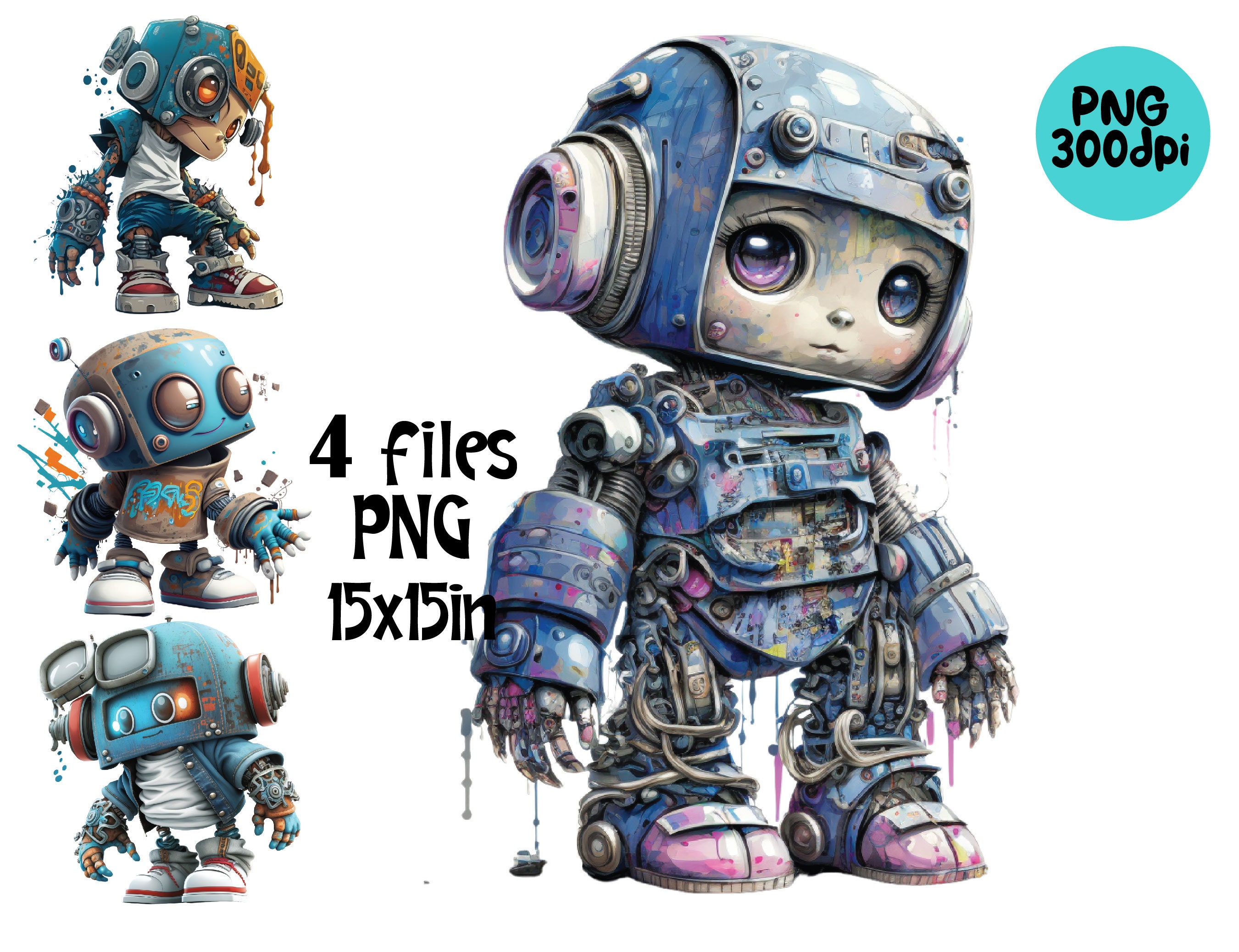 Cute Robots Clipart Digital Download Robots PNG Sublimation 