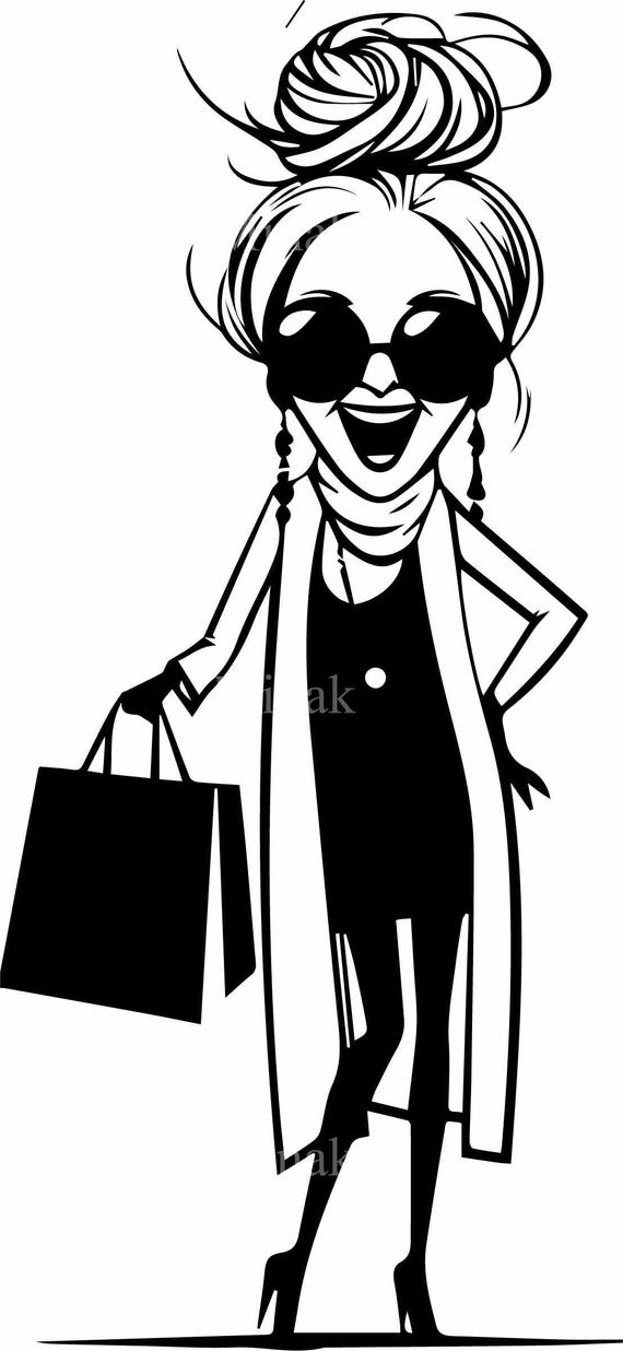 5 SVG おもしろショッピング女性 – バッグを持ったシニア女性の