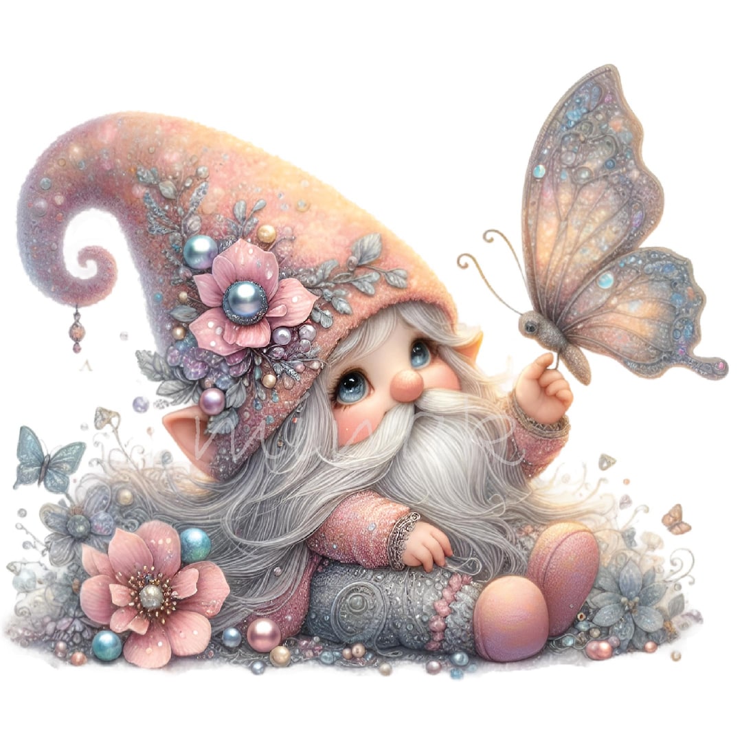 Cute Gnome Clipart PNG, 16 Pastel Gnome With Butterfly Illustration ...