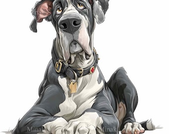 16 PNG Great Dane Dog Clipart, Black White Harlequin Art