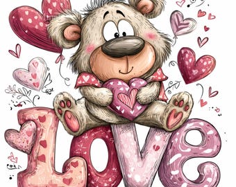 12 Valentinstag-Bären-Liebesballons (PNG), Herz mit Sublimationsdruck, verspielt und romantisch