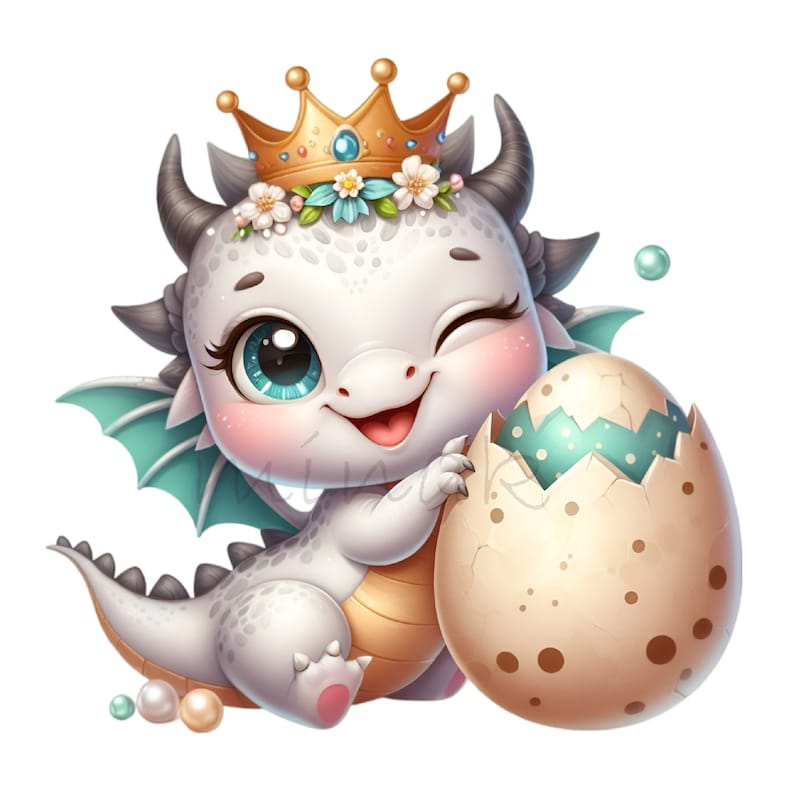 Winking Dragon 10 PNG Cute Baby Dragon Clipart – Fantasy Dragon PNG – Floral Nursery ...