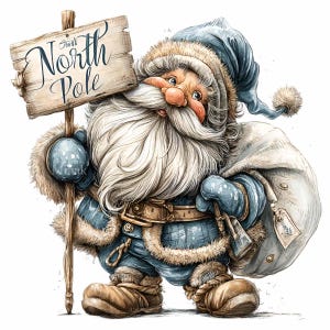 10 PNG Blue Santa Claus Clipart – Vintage Christmas Father PNG – Cute Holiday Character with Sign for Cards, Tags, Sublimation