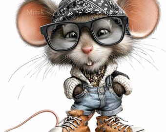 15 PNG Cool Mouse Clipart – Funny Art for Stickers, Kids Party Decor, Printable Wall Art, Sublimation, Junk Journal Craft Projects
