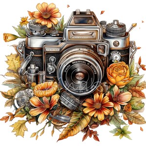 Vintage Camera PNG Clipart, 12 Floral Retro Camera Illustration ...