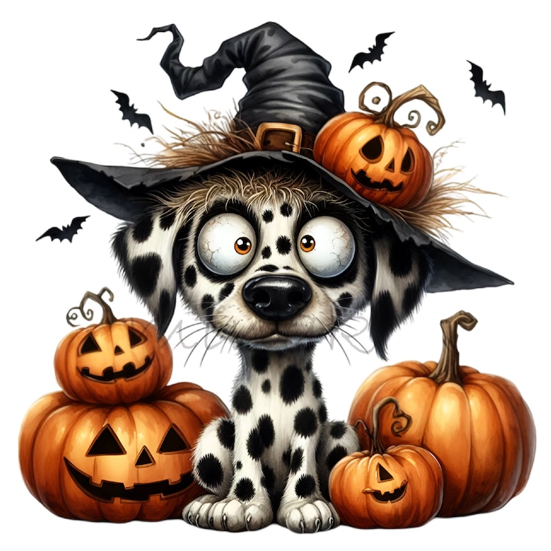12 PNG Halloween Dalmatian Witch Dog Clipart, Spooky Pumpkin - Etsy