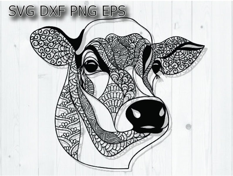 Download Mandala Cow Svg Angus Head Zentangle Animal Vector Cricut Etsy
