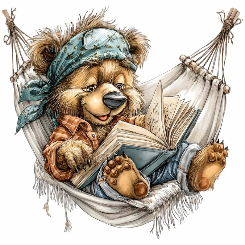 14 PNG Reading Bear Clipart - Cute Animal Hammock Png - Book Lover ...