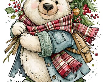 15 imagens PNG de urso polar de Natal com árvore de Natal para as festas de inverno