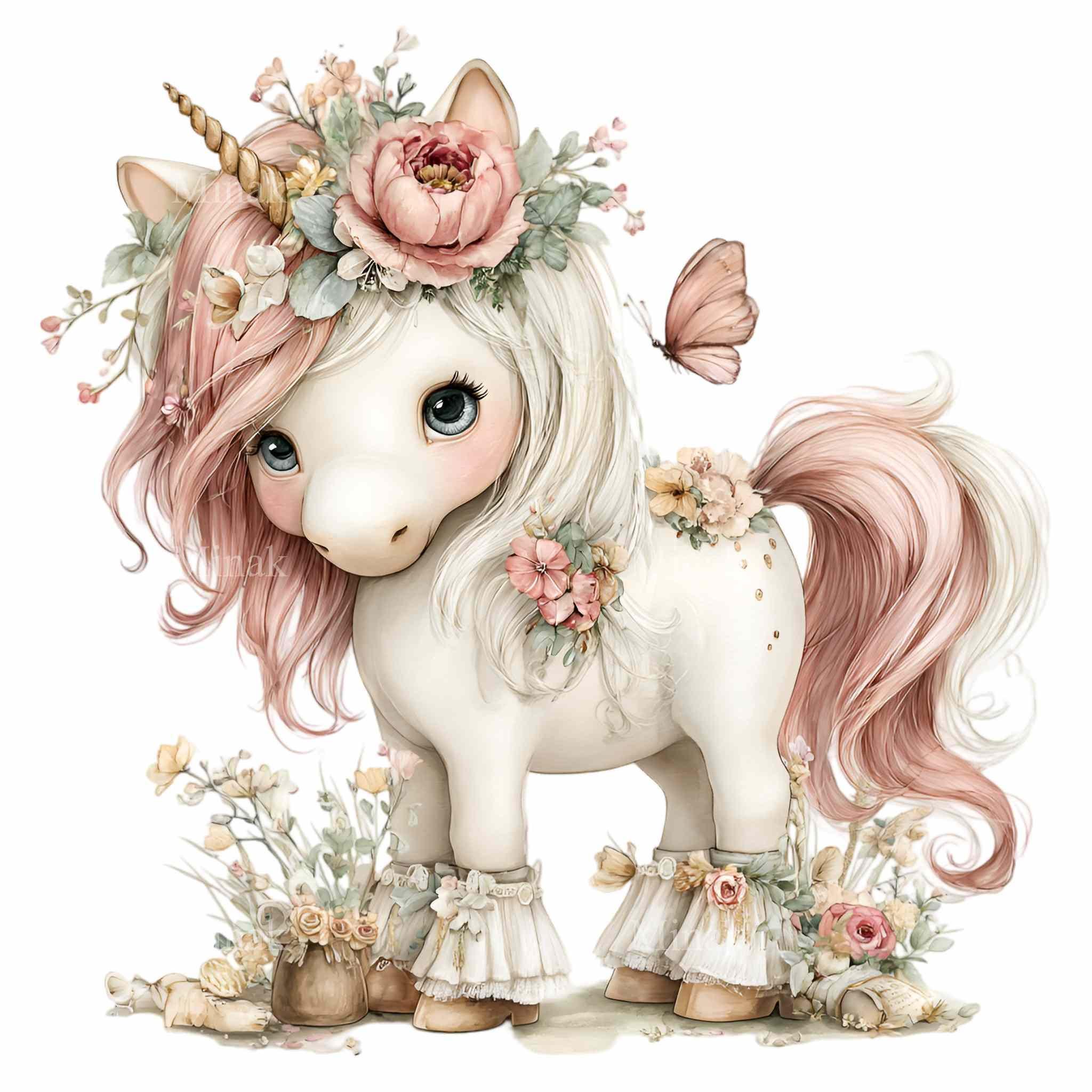16 PNG Unicorn Clipart, Floral Fantasy Animal Illustration, Pastel ...