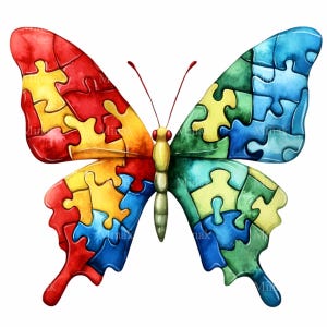 19 Puzzle Schmetterling PNG Clipart - Bunte Jigsaw Flügel Digitaler Download für Autismus Bewusstsein und DIY Craft Projekte