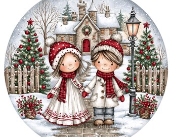 15 PNG Winter Kids Round Frame Christmas Village Snow Sublimation
