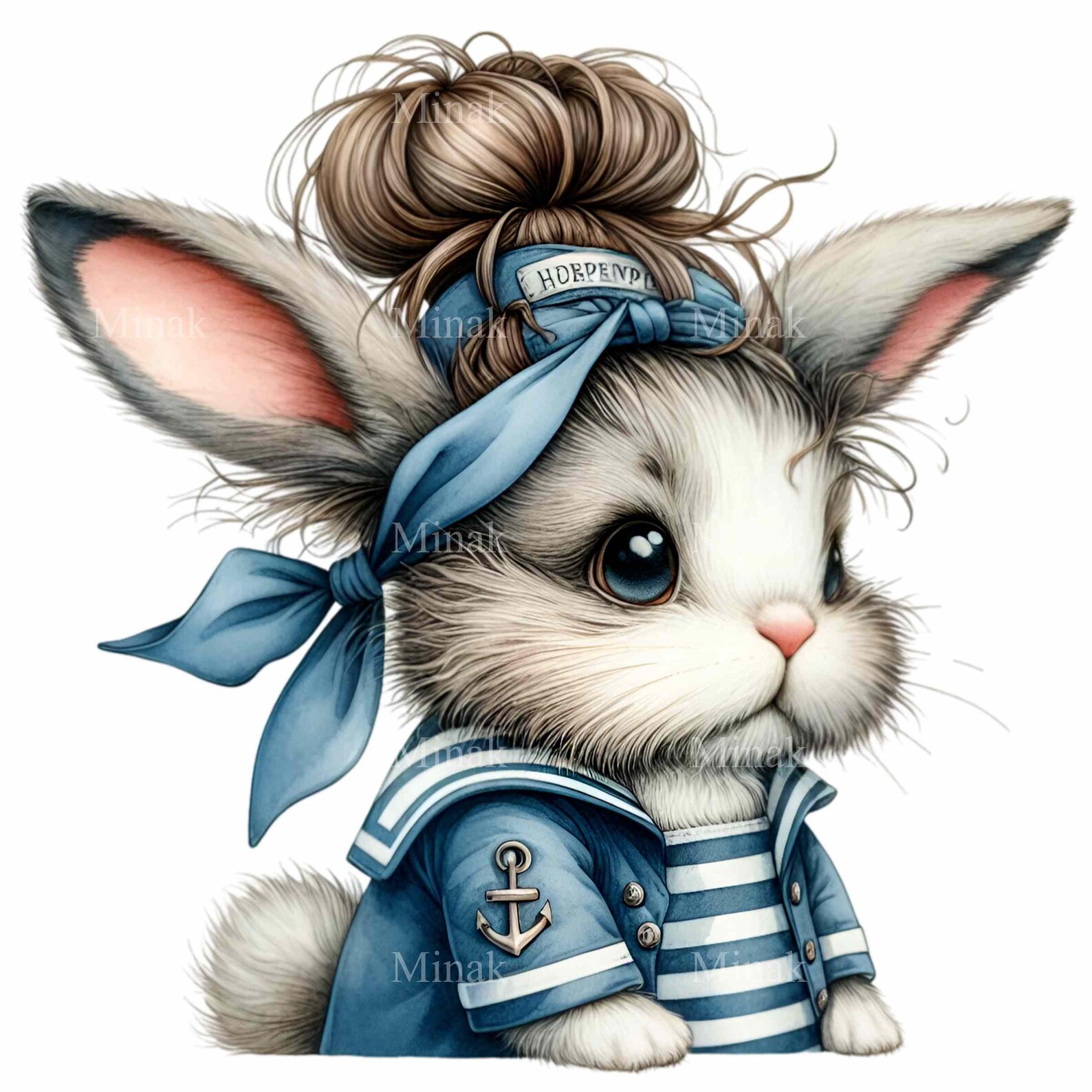 14 PNG Watercolor Sailor Rabbit Clipart, Nautical Bunny Nursery Art ...