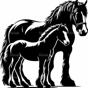 6 fichier SVG cheval et poulain SVG | Silhouette cheval de trait | Art vectoriel jument et poulain pour travaux manuels en vinyle, cricut et laser