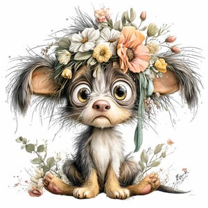 15 PNG Floral Puppy Clipart – Cute Dog PNG – Cartoon Pet Illustration ...