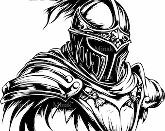 4 Warrior Knight SVG Cut File - Detailed Armored Knight with Plume Design - Epic Medieval Fantasy Art for Cricut & Silhouette