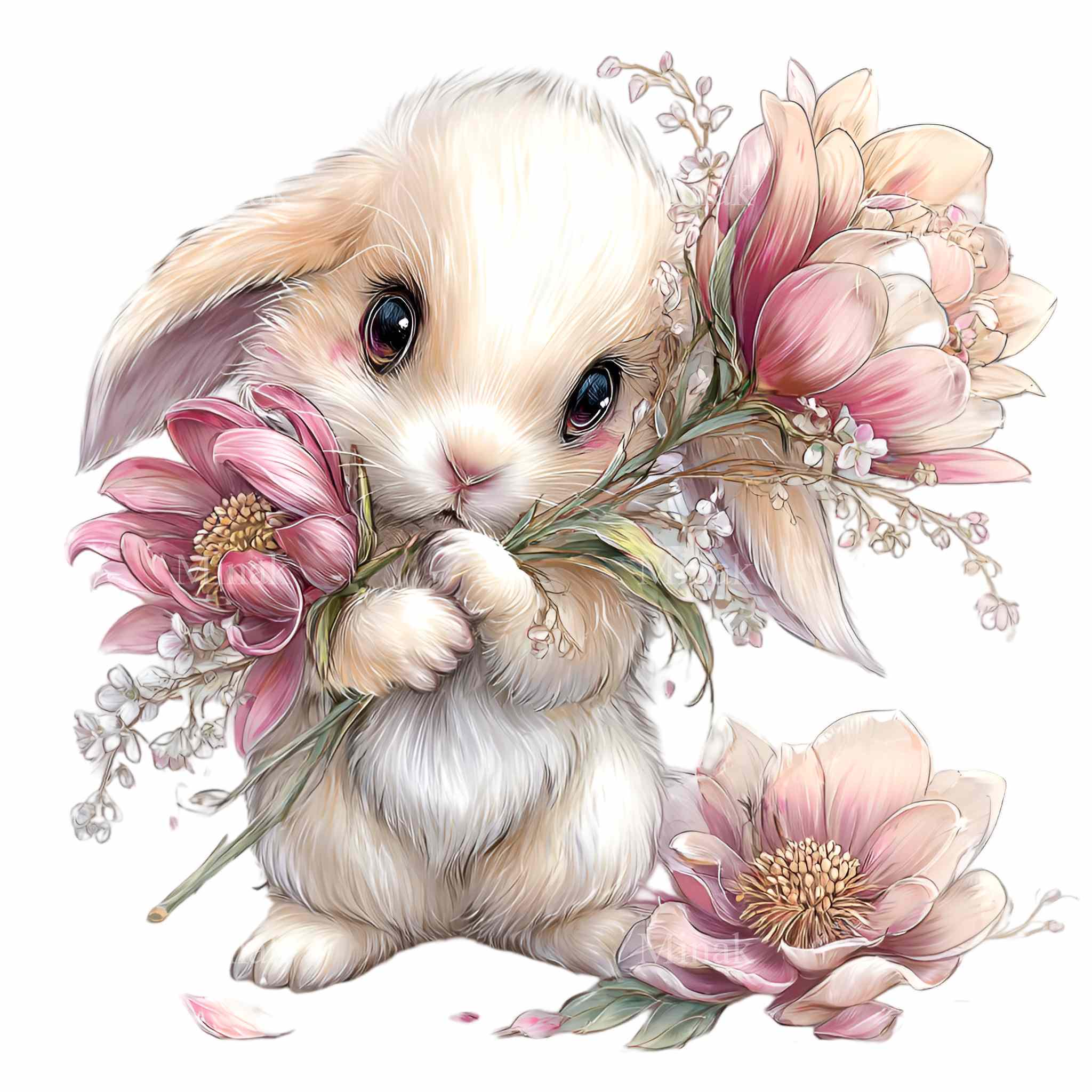 10 PNG Floral Bunny Clipart – Spring Rabbit With Rose Bouquet for ...