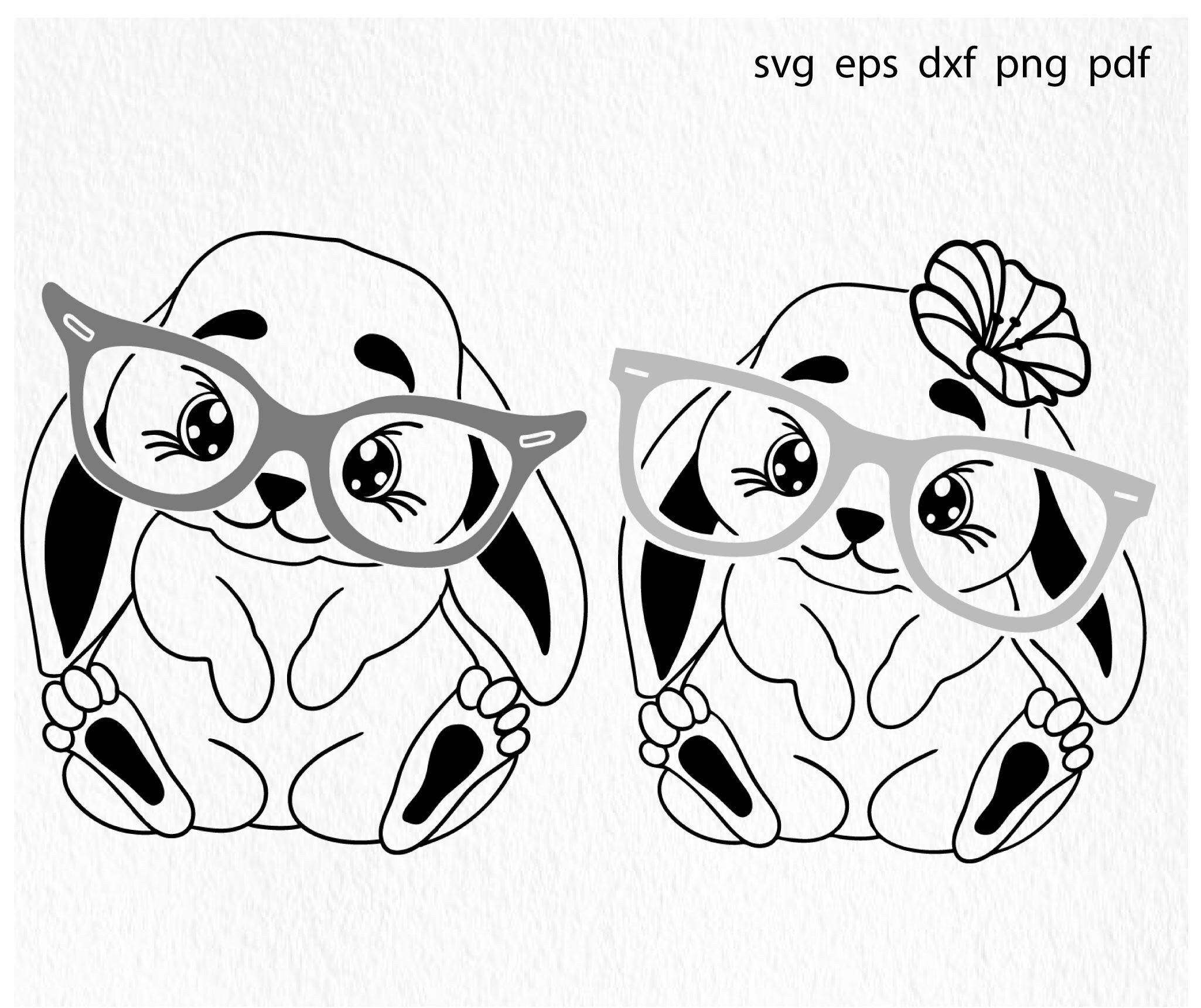 Bunny with glasses svg rabbit face eyeglasses cut file | Etsy
