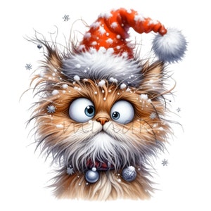 12 cliparts PNG drôle de chat de Noël avec un bonnet de Noel