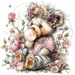 15 PNG Baby Bear Clipart, Pacifier Illustration, Floral Crown Character ...