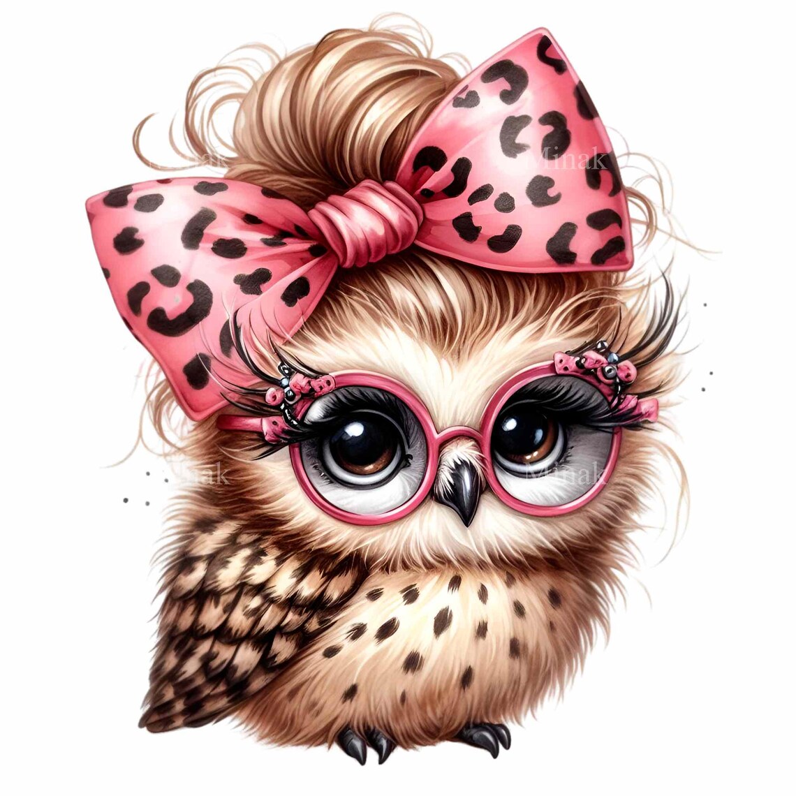 12 PNG Cute Owl With Pink Glasses and Leopard Bow PNG Clipart, Stylish ...