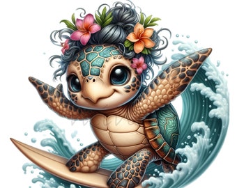 15 PNG Surfing turtle – Beach turtle PNG – Cute ocean clipart for summer crafts, tropical decor, party invites and kids designs