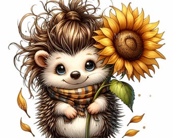 12 PNG Autumn Hedgehog Sunflower Fall Animal Clipart